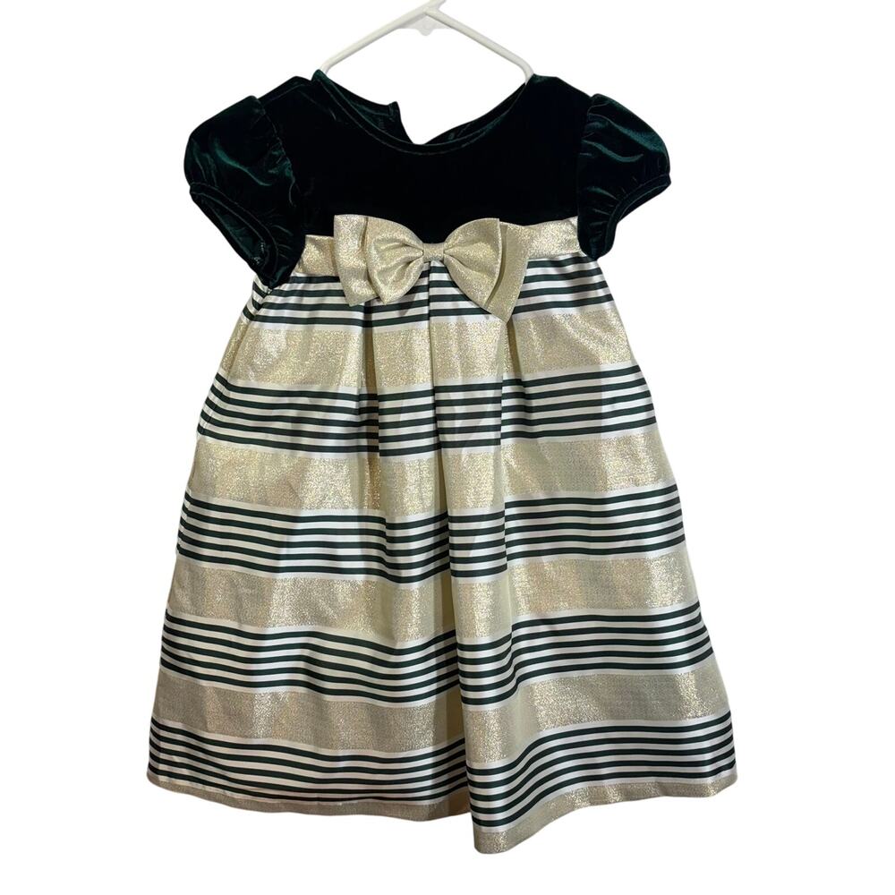 Bonnie Jean Girls Size 6X Green Gold Sparkly Dress Christmas Holiday Velvet